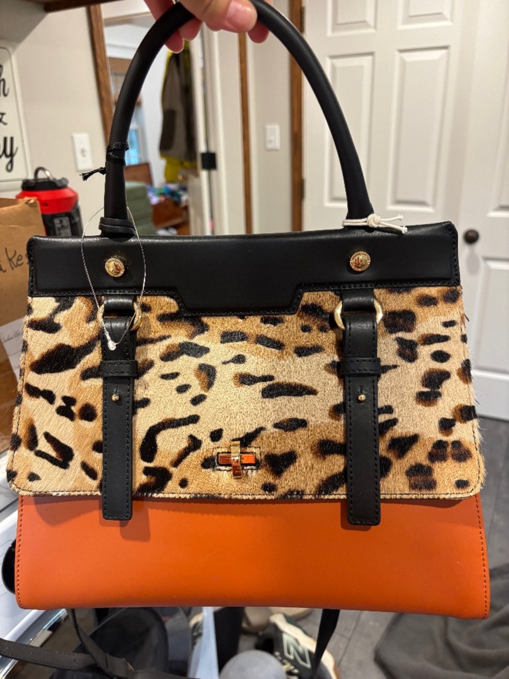 Iacucci Italian Leather Satchel/ Purse with leopard print calf hair.